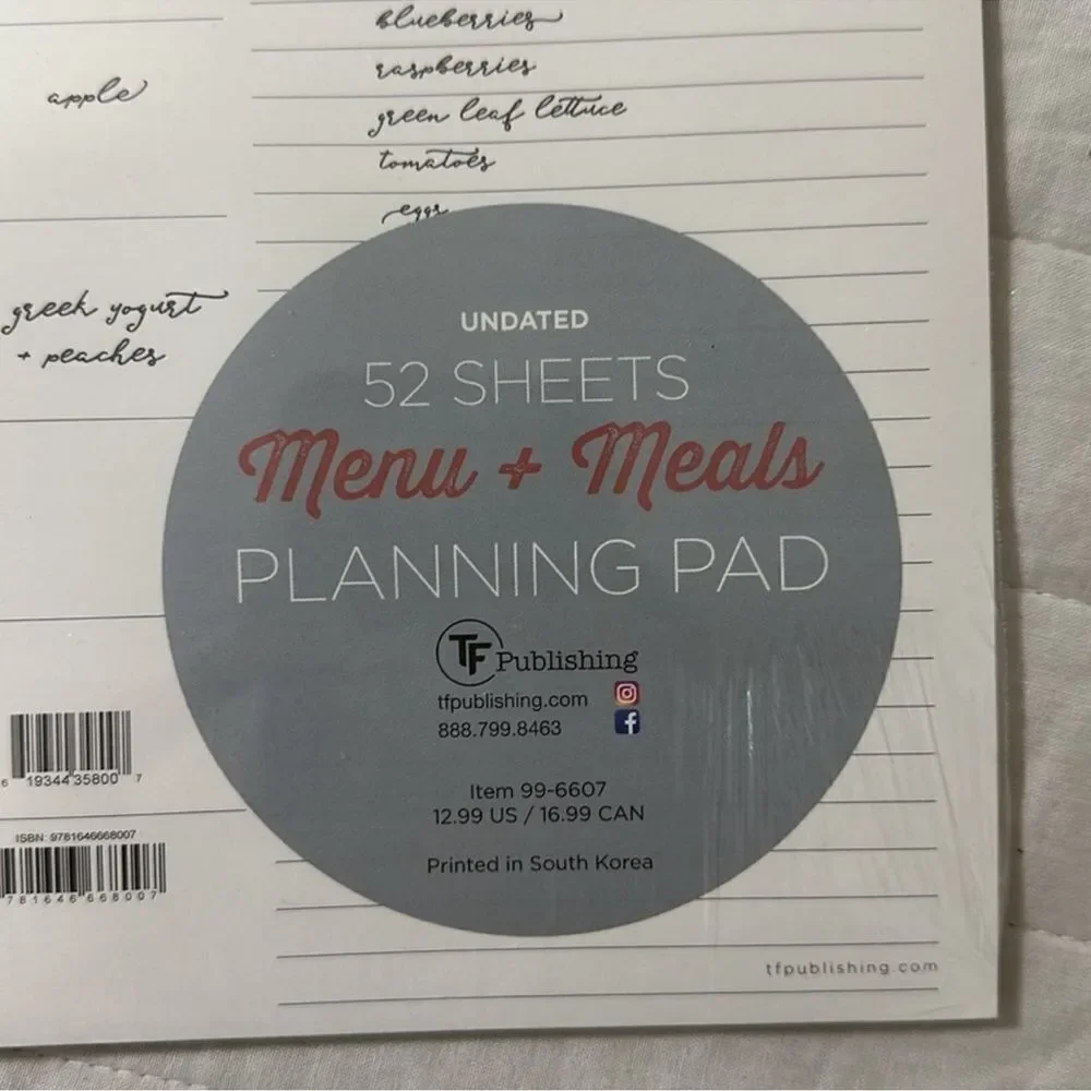 TF 52 Sheets Menu & Meals Calendar Planning Pad
